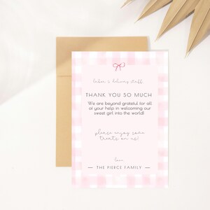 Bearbeitbare Wehen und Geburt / Mutter Baby / NICU Krankenschwester Dankeskarte | Gingham Dankeskarte für Körbchen oder Leckerlibeutel | Krankenschwester Geschenk