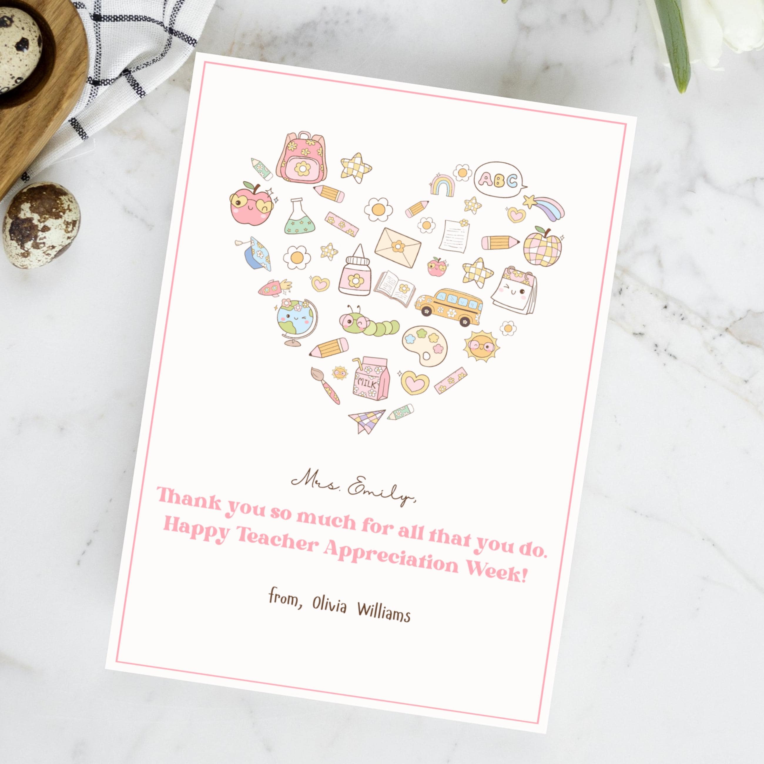 Editable Teacher Appreciation Card Template | End of Year Editable Card ...