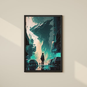 Post-Apocalyptic Digital Print: Futuristic City in Ruins - Surviving the End in a Crumbling Dystopia - Digital Download Art Print