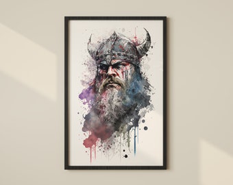 Vikingo nórdico estoico: Impresión digital de acuarela minimalista para decoración rústica del hogar, arte de pared o regalos - Encarna el espíritu de los vikingos