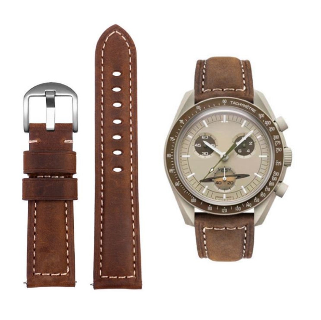 Luxury Moonswatch Leather Strap in Brown Armband Bracelet Etsy
