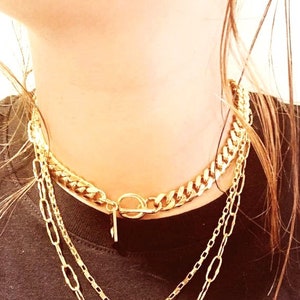 14KT Gold Plated Chunky Curb Chain Choker Necklace