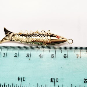 Vintage Articulated Fish Pendant With Ruby Eye In 14Kt Gold Plated