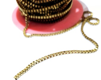 Raw Brass Box Chain 2mm, Solid Chain, For Jewelry DIY Project - 3ft.