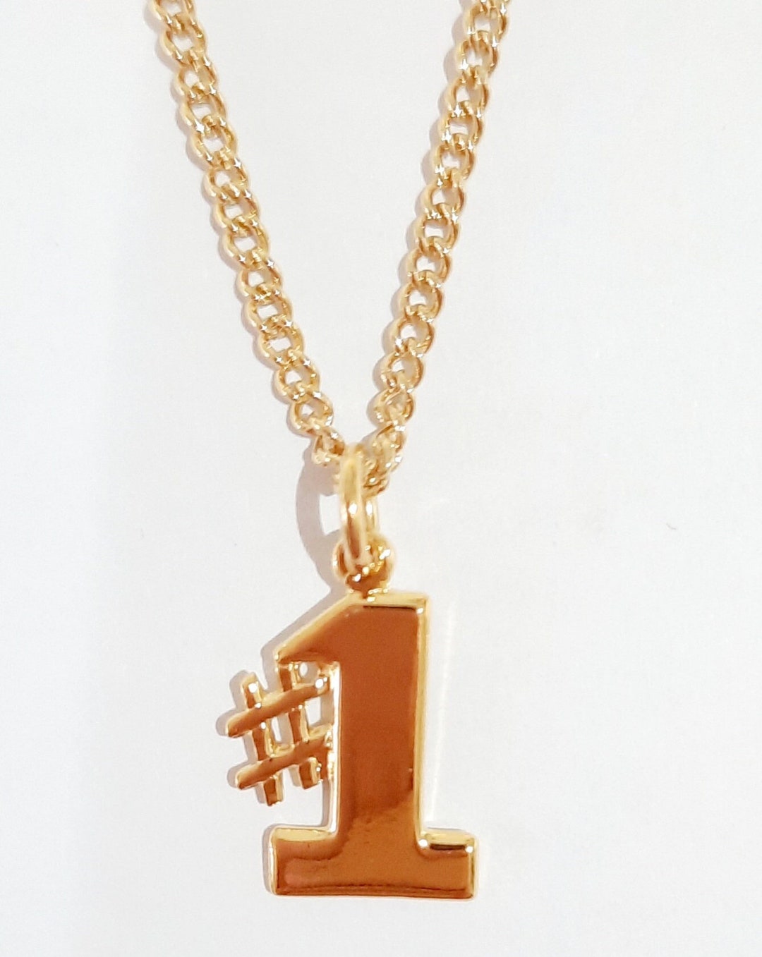 Number One Chain Sticker Number One Charm Chain Necklace in Gold Plated - Etsy
