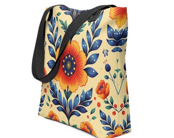 Spacious Stylish Fabric Tote Bag Inspired by Traditional European Motifs