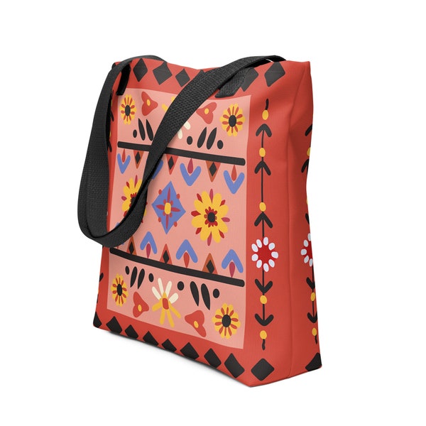 Spacious Stylish Tote Bag Inspired by Traditional European Motifs | Colourful Unique Tote Bag with Floral Print