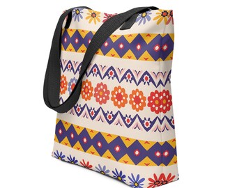 Spacious Stylish Fabric Tote Bag Inspired by Traditional European Motifs