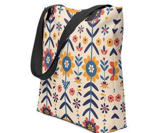 Spacious Stylish Fabric Tote Bag Inspired by Traditional European Motifs