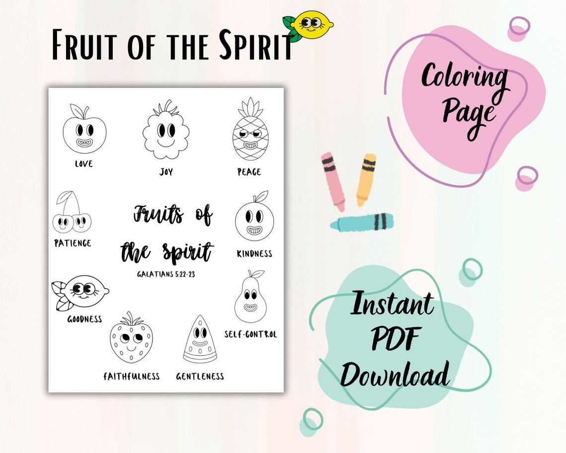 Fruits of the Spirit Coloring Page Printable for Sunday School ...