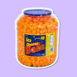 Holographic Sparkle Cheese Ball Container Vinyl Sticker - Funny Cute Cheese Puff Weird Car Decal Aquarius Birthday Valentine’s Gift