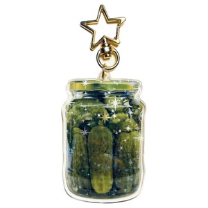 Holographic Sparkle Pickle Jar Acrylic Keychain - Dill Pickle Funny Accessory