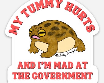 My Tummy Hurts And I’m Mad At The Government - Screaming Desert Rain Frog Funny Vinyl Bumper Sticker Car Decal Magnet