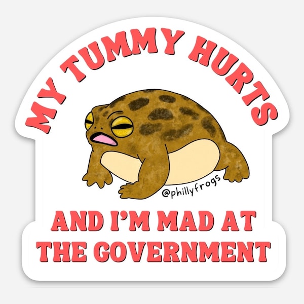 My Tummy Hurts And I’m Mad At The Government - Screaming Desert Rain Frog Funny Vinyl Bumper Sticker Car Decal Magnet