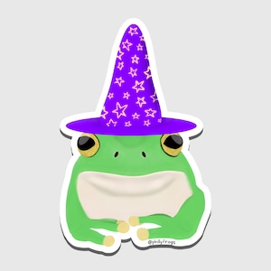 Calcomanía de vinilo con forma de rana con sombrero de mago: divertida y linda calcomanía para botella de agua Hydroflask para computadora portátil de Halloween