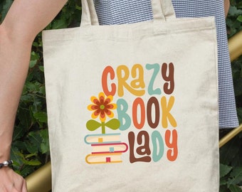 Crazy Book Lady Bag, Funny Reader Tote, Gift for Book Lovers, Librarian Gift For Her, Reading Graphic Bag, Bookish Booktrovert Canvas Tote