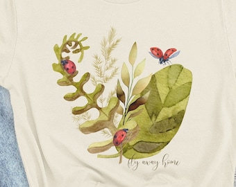 Cottagecore Ladybug Shirt, Leaves and Ferns, Vintage Style Tee, Nature T-Shirt, Earth Day Shirt, Gender Neutral Shirt, Goblincore Tee Shirt