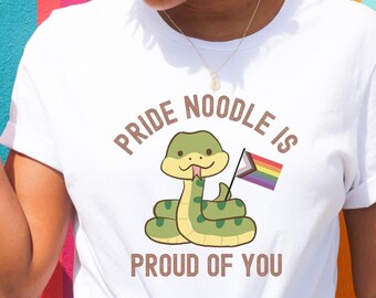 Camiseta Pride Noodle, Regalo para amantes de las serpientes LGBT, Camiseta Pride divertida y linda, Camiseta con la bandera del progreso, Camiseta Pride Animal, Camiseta de regalo LGBT, Camiseta unisex