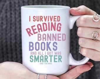 Read Banned Books Mug, Book Lover Coffee Cup, Bookish Gift, Teacher Librarian Gift , Library Tea Mug, Present For Readers