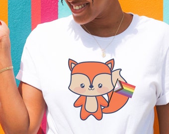 Pride Fox Shirt, Cute Funny Pride T-Shirt, Progress Flag Shirt, Animal Pride Tee, Fox Lover Gift, LGBT Unisex Gift Top, Ally Pride Month