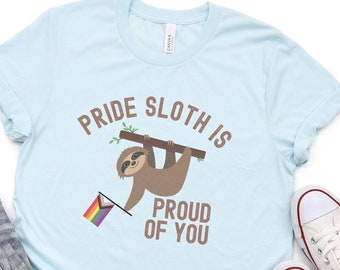 Pride Sloth Shirt, Cute Funny Pride T-Shirt, Equality Flag Shirt, Animal Pride Tee, Sloth Lover Gift, LGBT Gift Top, Unisex Tshirt