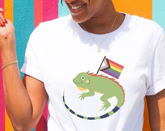 Cute Pride Iguana T-Shirt, LGBTQ Progress Flag Tee