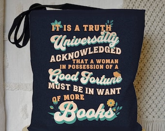 Bolso de tela literario, regalo para lectores, cita divertida de Jane Austen, bolso de tela literario, regalo para amantes de los libros, bolso de biblioteca, bolso de tela para amantes de los libros.