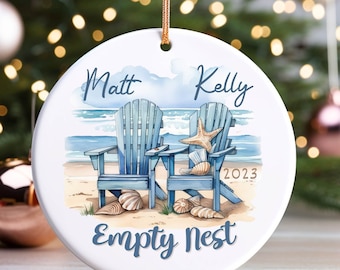 Personalized Empty Nest Ceramic Christmas Ornament, Beach Couples Christmas Ornament, Customized Empty Nester Gift Tree Ornament