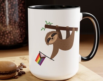 Pride Sloth Mug, Cute Funny Pride Coffee Cup, Equality Flag Tea Cup, Animal Pride Design, Sloth Lover Pride Gift, LGBT Gift, Ally Pride
