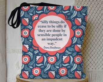 Literary Tote Bag Gift for Readers, Jane Austen Emma Quote, Reading Tote Bag Gift for Book Lovers, Library Bag, Bookish Tote Bag