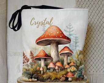 Bolso de mano personalizado con diseño de setas, bolso de mano personalizado con temática de naturaleza, bolso de mano personalizado para damas de honor, regalo personalizado para amantes de las setas con temática otoñal.