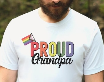 Proud Grandpa Shirt, Proud Grandparent Tee, Progress Pride Flag Shirt, Rainbow Flag TShirt, Pride Month Tee, Pride T-Shirt, Grandkids Pride
