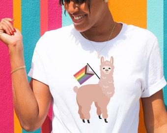 Pride Llama Shirt, Cute Funny Pride T-Shirt, Progress Flag Shirt, Animal Pride Tee, Llama Lover Gift, LGBT Unisex Gift, Ally Pride Month