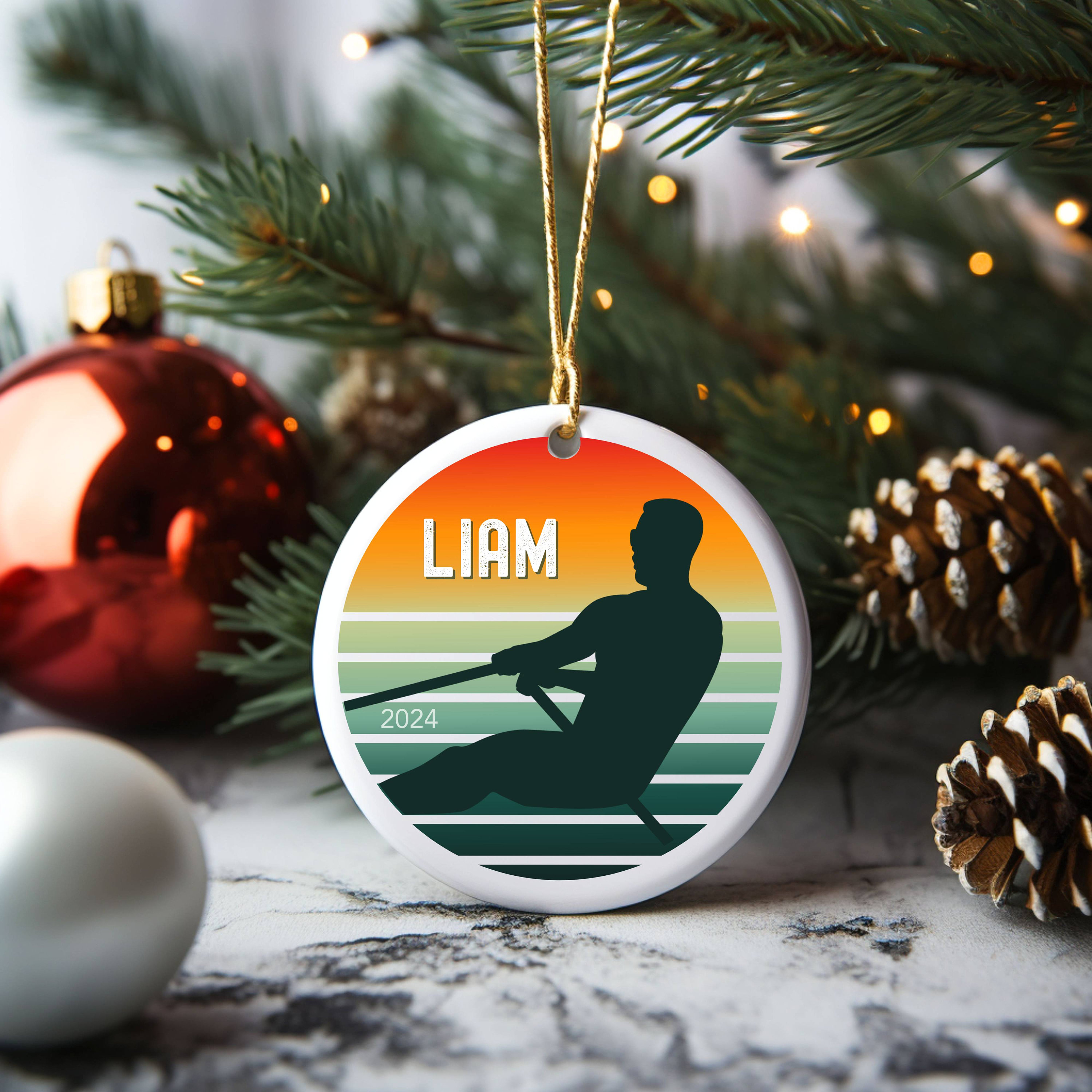 Personalized Rowing Christmas Ornament for Men and Boys, Custom