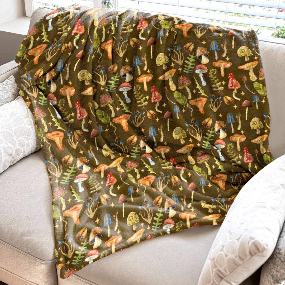 Mushroom Blanket for Fall, Comfy Blanket Gift for Nature Lover, Camping