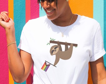 Pride Sloth Shirt, Cute Funny Pride T-Shirt, Progress Flag Shirt, Animal Pride Tee, Sloth Lover Gift, LGBT Unisex Gift, Ally Pride Month