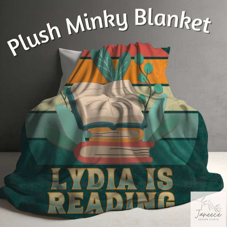 Another view of the same blanket, this one personalized to say Lydia is Reading.
