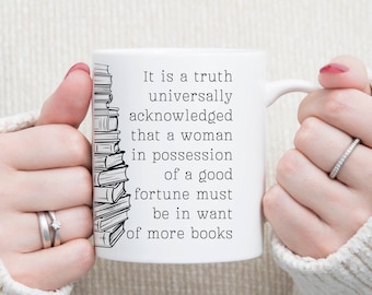 Jane Austen Gift Mug for Readers, Jane Austen Pride and Prejudice Tea Cup, Funny Coffee Cup Book Mug, Book Lover Gift Ideas, Book Quote Mug