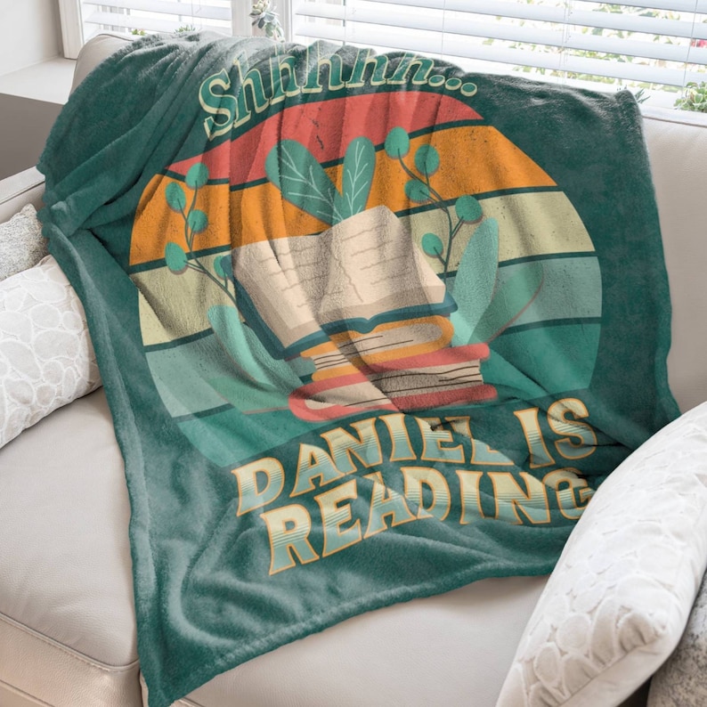 Another view of the same blanket, this one personalized to say Daniel is Reading.