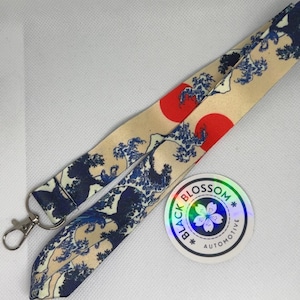 Black Blossom Club Lanyard | Car Lanyard | The Great Wave Japanese Lanyard | Navy Japanese Sun Style
