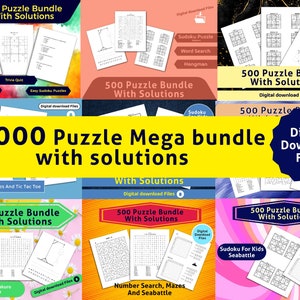 10,000 Puzzle Mega Bundle With Solutions l Sudoku , Word Search, Trivia,  Hangman , Sea battle, Cross Word, Mazes  and many more
