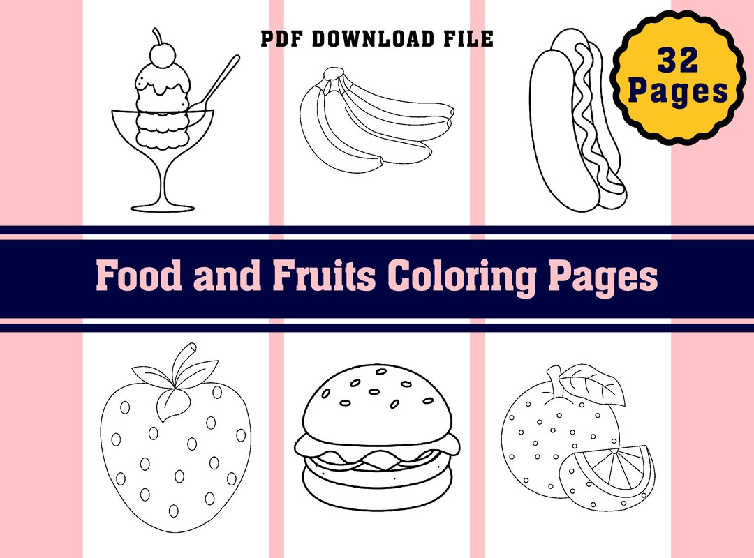 Food and Fruits Coloring Pages for Kids - Etsy