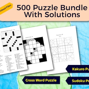 500 Puzzle Bundle with Solutions I Cross word , Kakuro and Sudoku