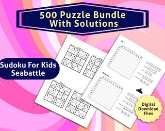 500 Puzzle Bundle with Solutions l Puzzle for kids l Sudoku and  sea battle