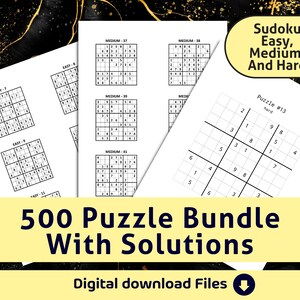 500 Puzzle Bundle with Solutions l Sudoku Easy , Medium and Hard
