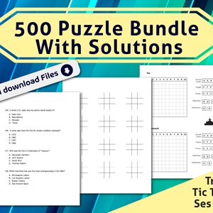 500 Puzzle Bundle with Solutions  l Trivia , Sea battle and Tic tac toe