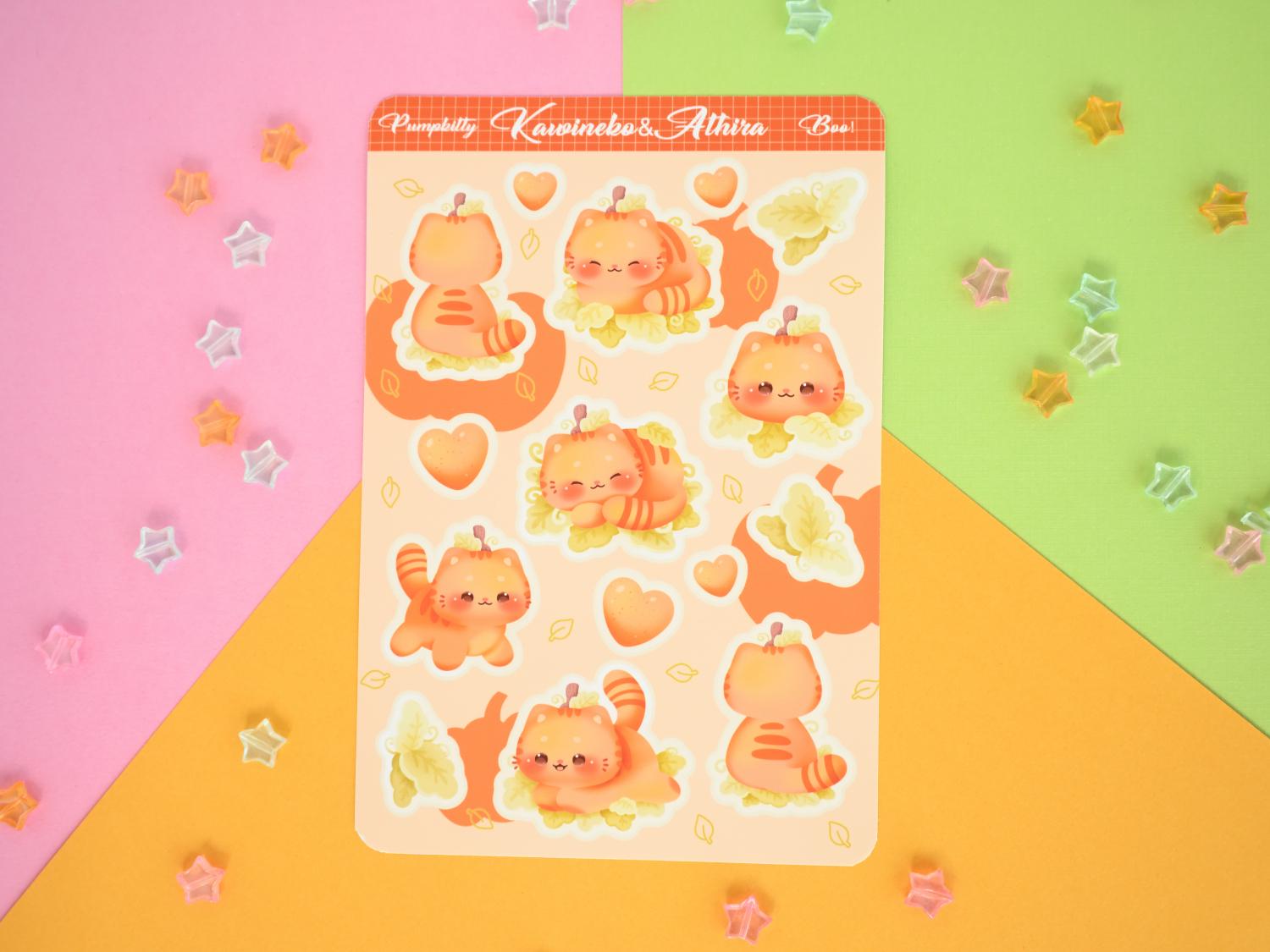 Pumpkitty Cute Spooky Sticker Sheet Halloween Cats and Pumpkins Fall ...