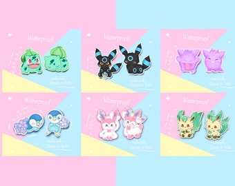 Adesivos de vinil recortados à prova d'água de Piplup, Gengar, Sylveon, Leafeon, Umbreon e Bulbasaur.