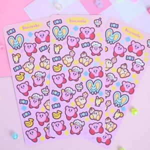 kirby deco sticker sheet yellow gamer gaming cute deco pink kawaii