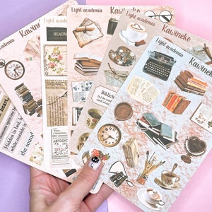 Adesivos básicos Light Academia para scrapbooking e diário